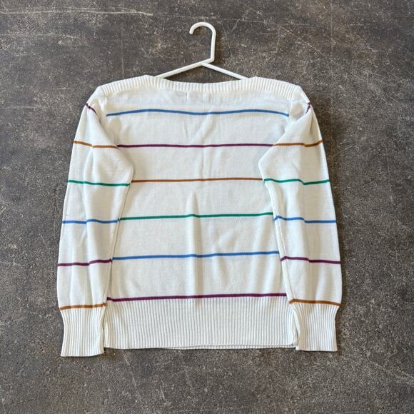 Vintage Jason Maxwell Sweater Womens L White Striped Round Neck Knit - Picture 3 of 7